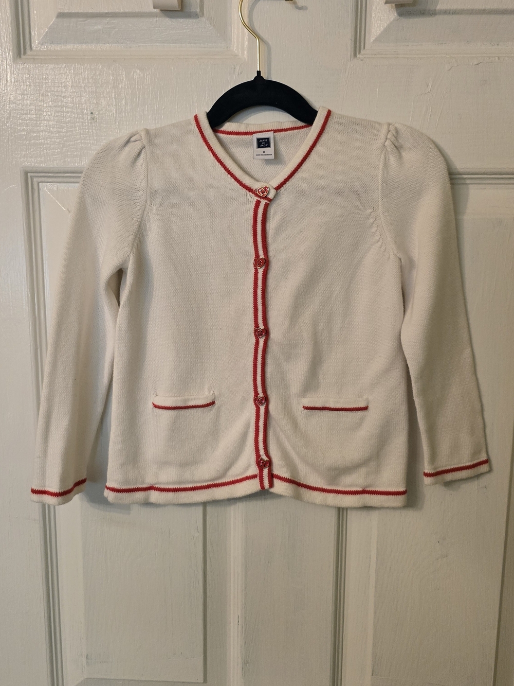 Janie and Jack Cream Cardigan with Red Trim